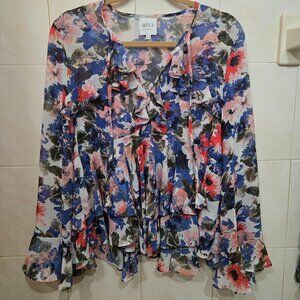 MISA Los Angeles Damaris Top Floral Ruffle Blouse Size XS Chiffon Tie Neck